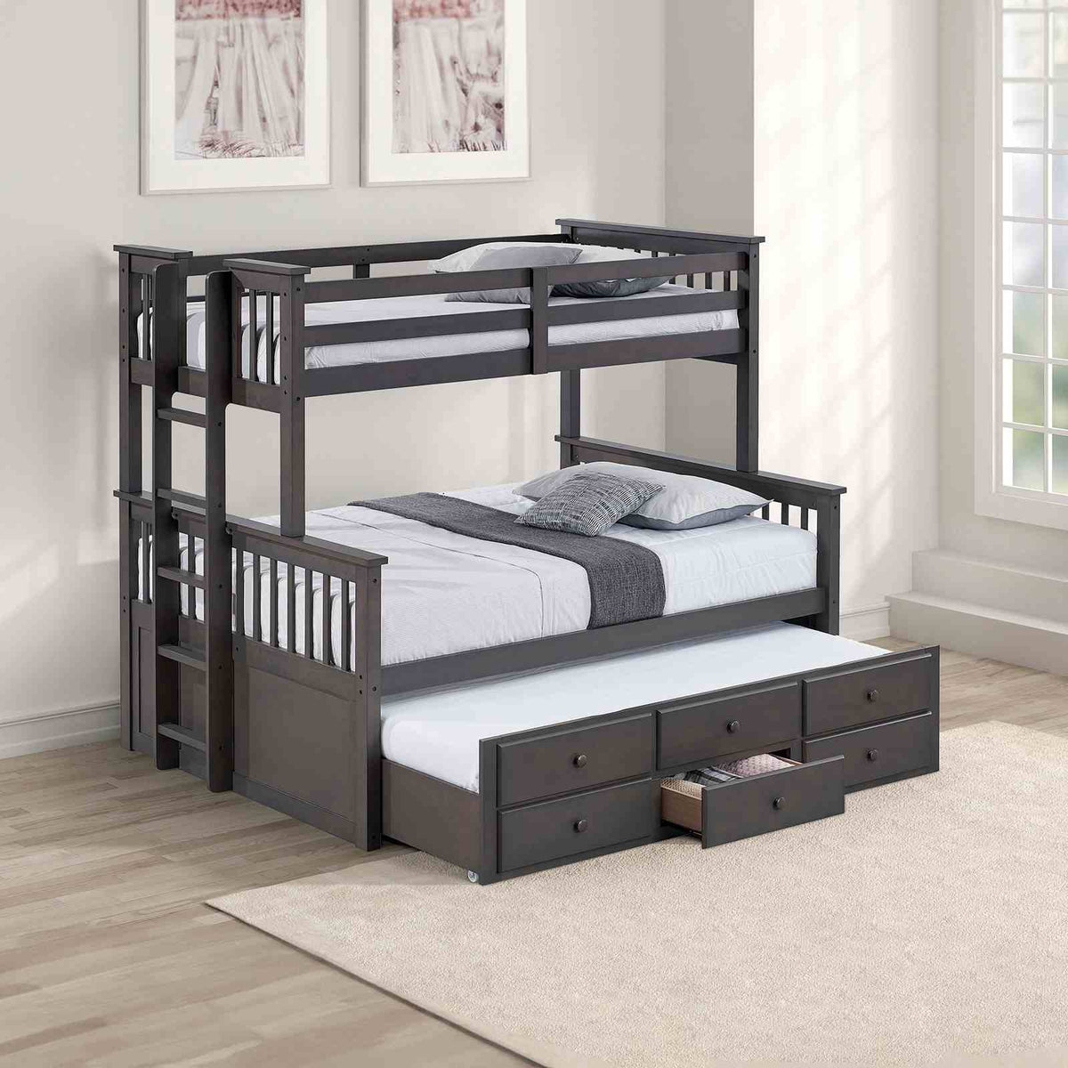 University Stain Gray Twin/Full Bunk Bed from Furniture of America - Luna Furniture