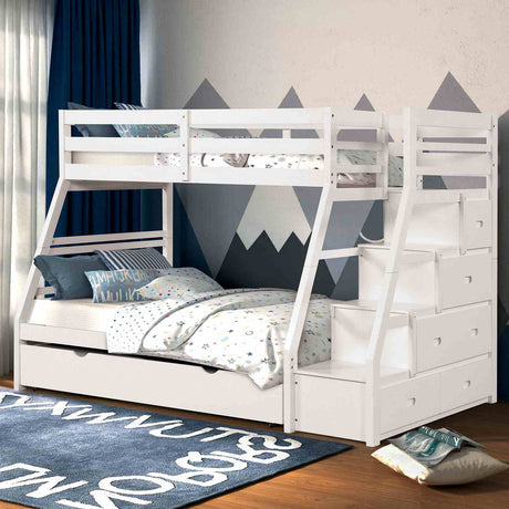 Ellington White Twin/Full Bunk Bed with Trundle from Furniture of America - Luna Furniture