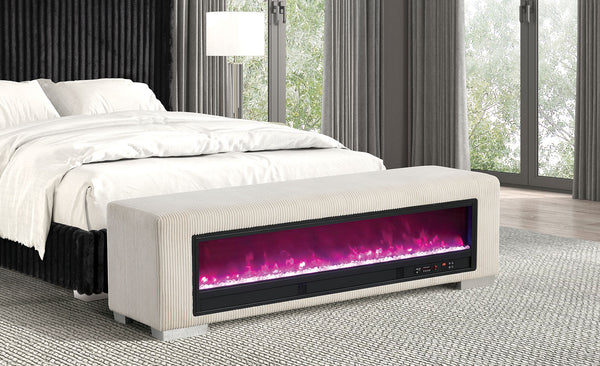 Elnath Beige Bench with Visual Crystal Fireplace