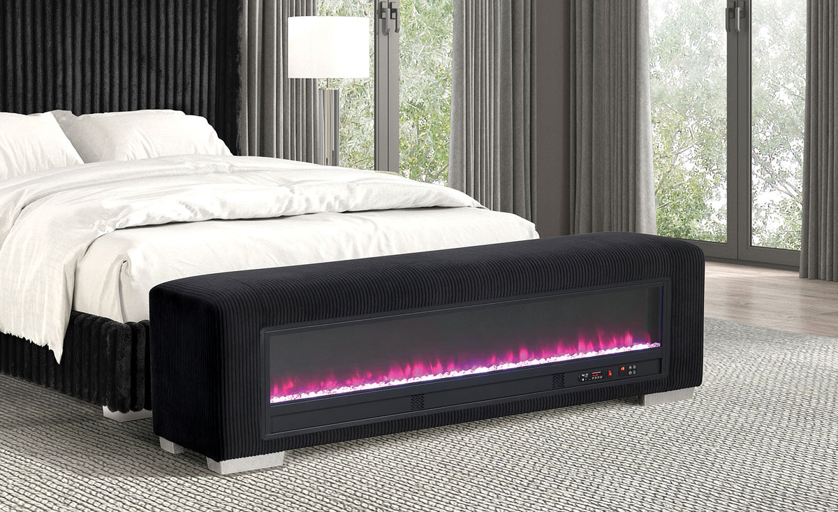 Elnath Black Bench w/ Visual Crystal Fireplace from Furniture of America - Luna Furniture
