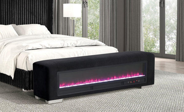 Elnath Black Bench with Visual Crystal Fireplace