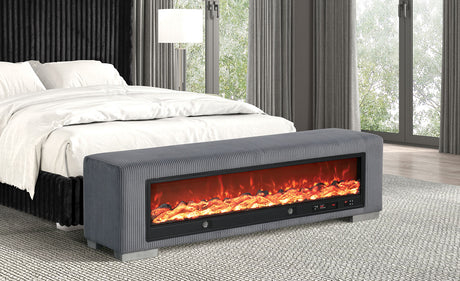 Elnath Gray Bench w/ Visual Wood Log Fireplace from Furniture of America - Luna Furniture
