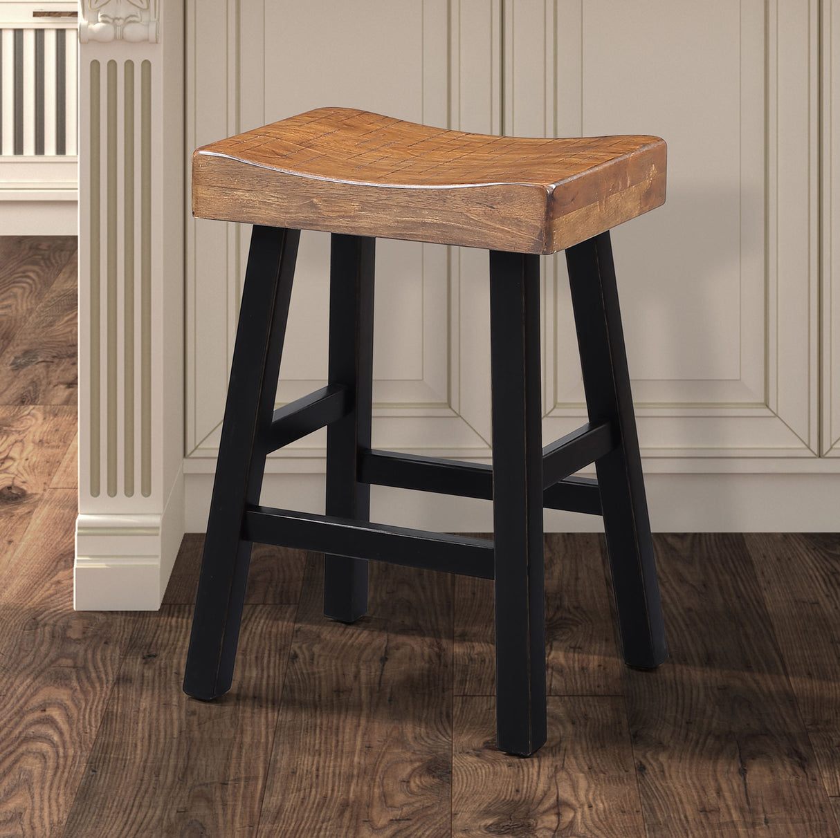 Biasca Oak/Black 24" Stool from Furniture of America - Luna Furniture