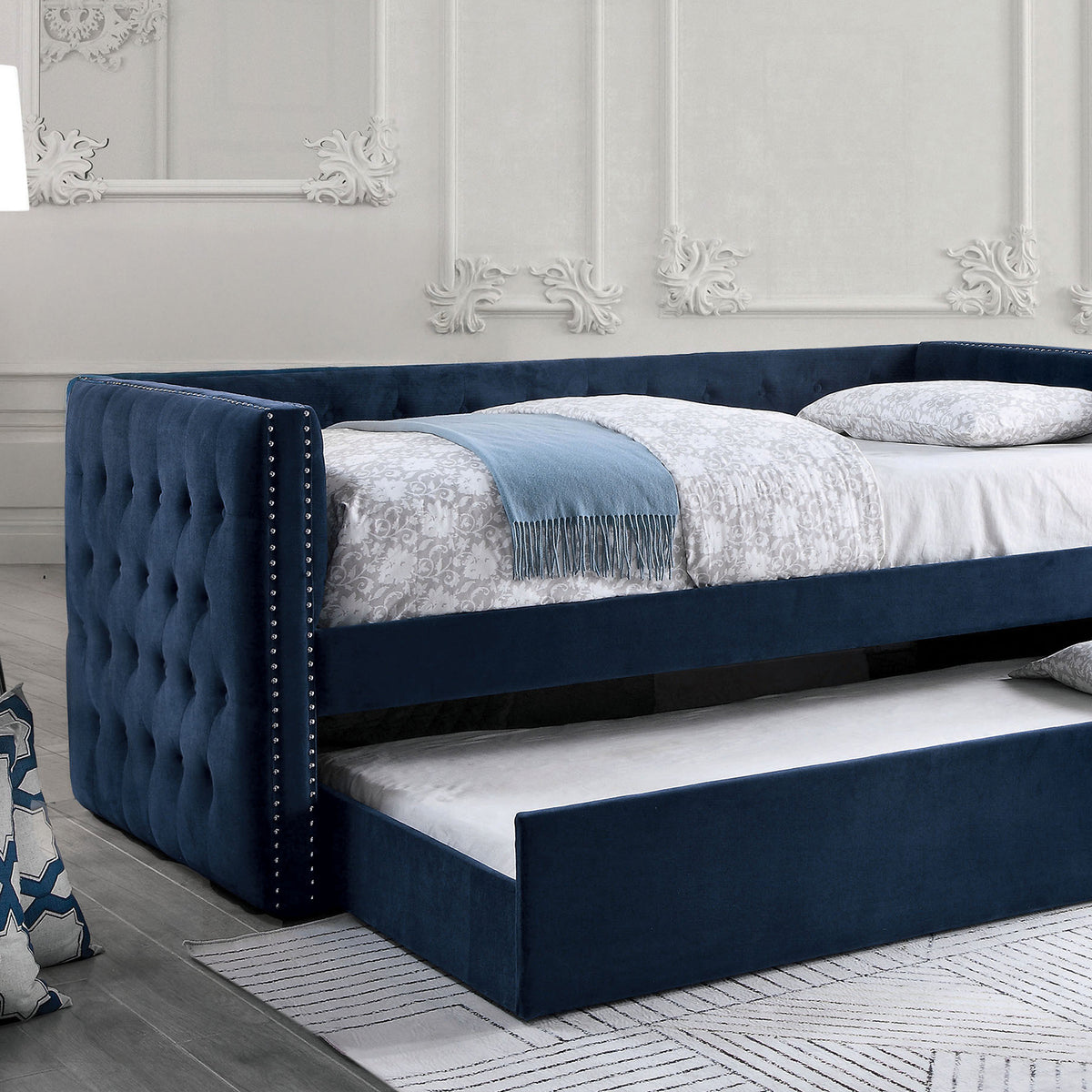 Susanna Navy Daybed w/ Trundle from Furniture of America - Luna Furniture