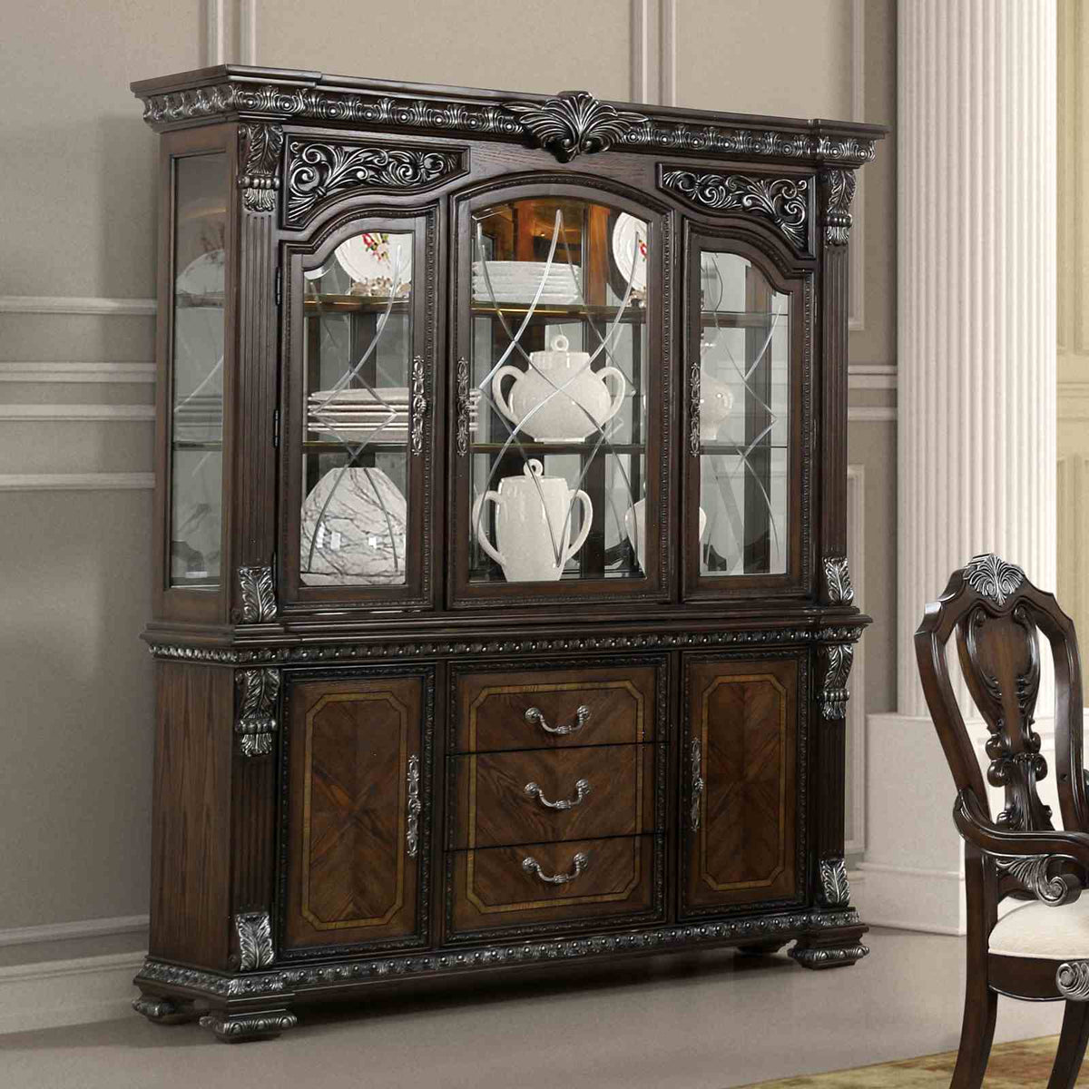 Promenade Dark Brown Hutch And Buffet from Furniture of America - Luna Furniture