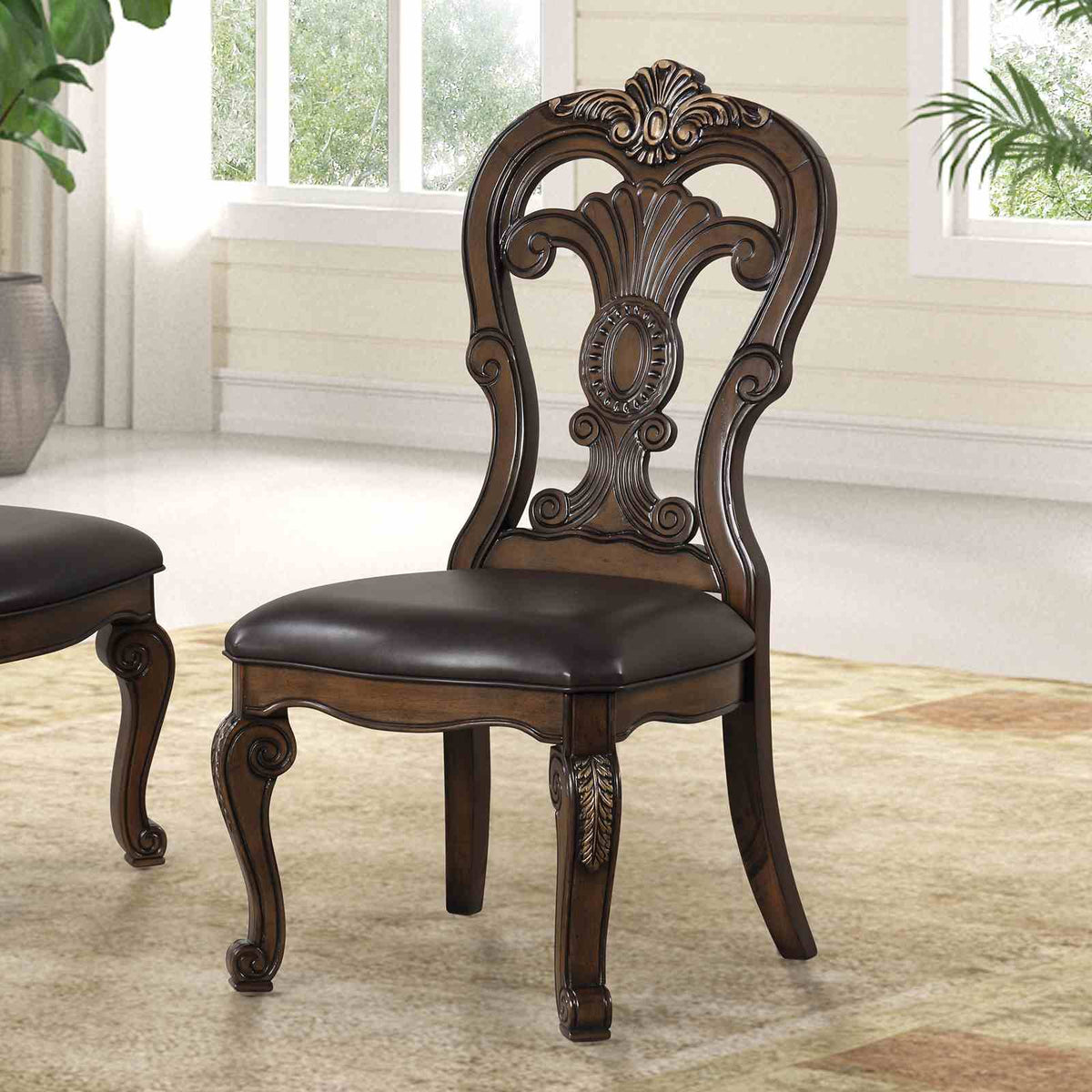 Leovanni Dark Brown 7 Pc Dining Table Set from Furniture of America - Luna Furniture