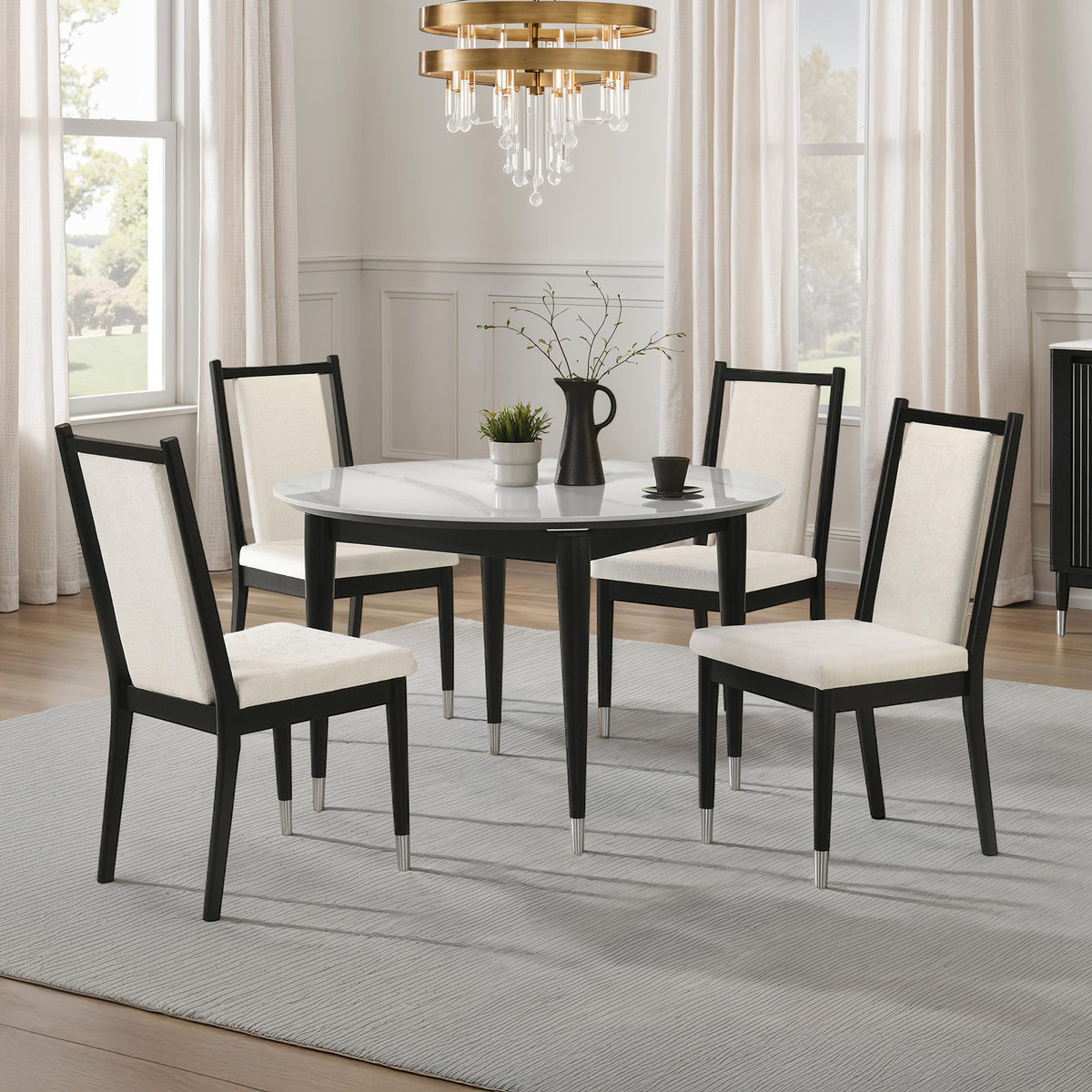 Maidstone Black/White 5-Piece Round Dining Room Set from Furniture of America - Luna Furniture