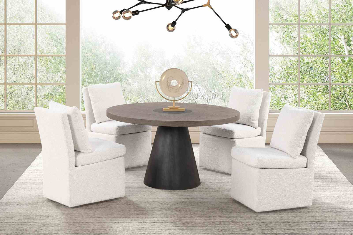 Broager Rustic Oak/Dark Walnut 5 Pc Dining Table Set (White Caster Chairs) from Furniture of America - Luna Furniture