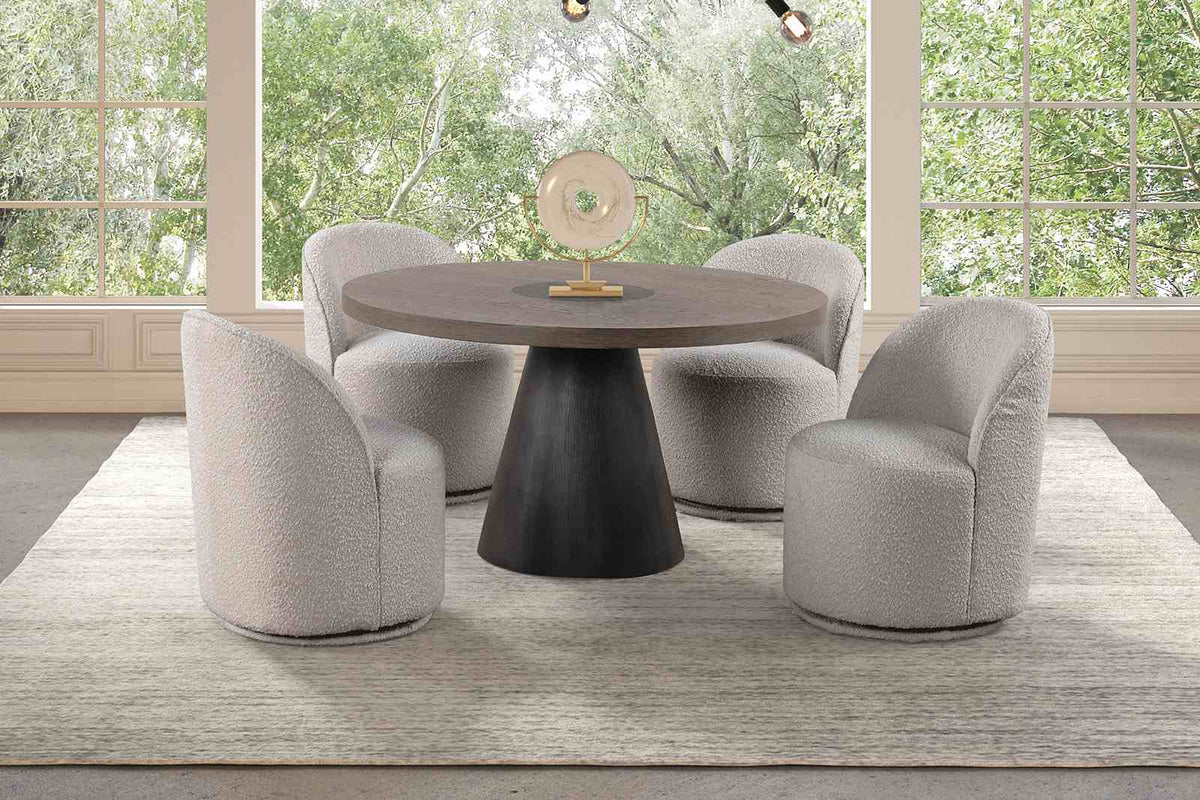 Broager Rustic Oak/Dark Walnut 5 Pc Dining Table Set (Light Gray Swivel Chairs) from Furniture of America - Luna Furniture