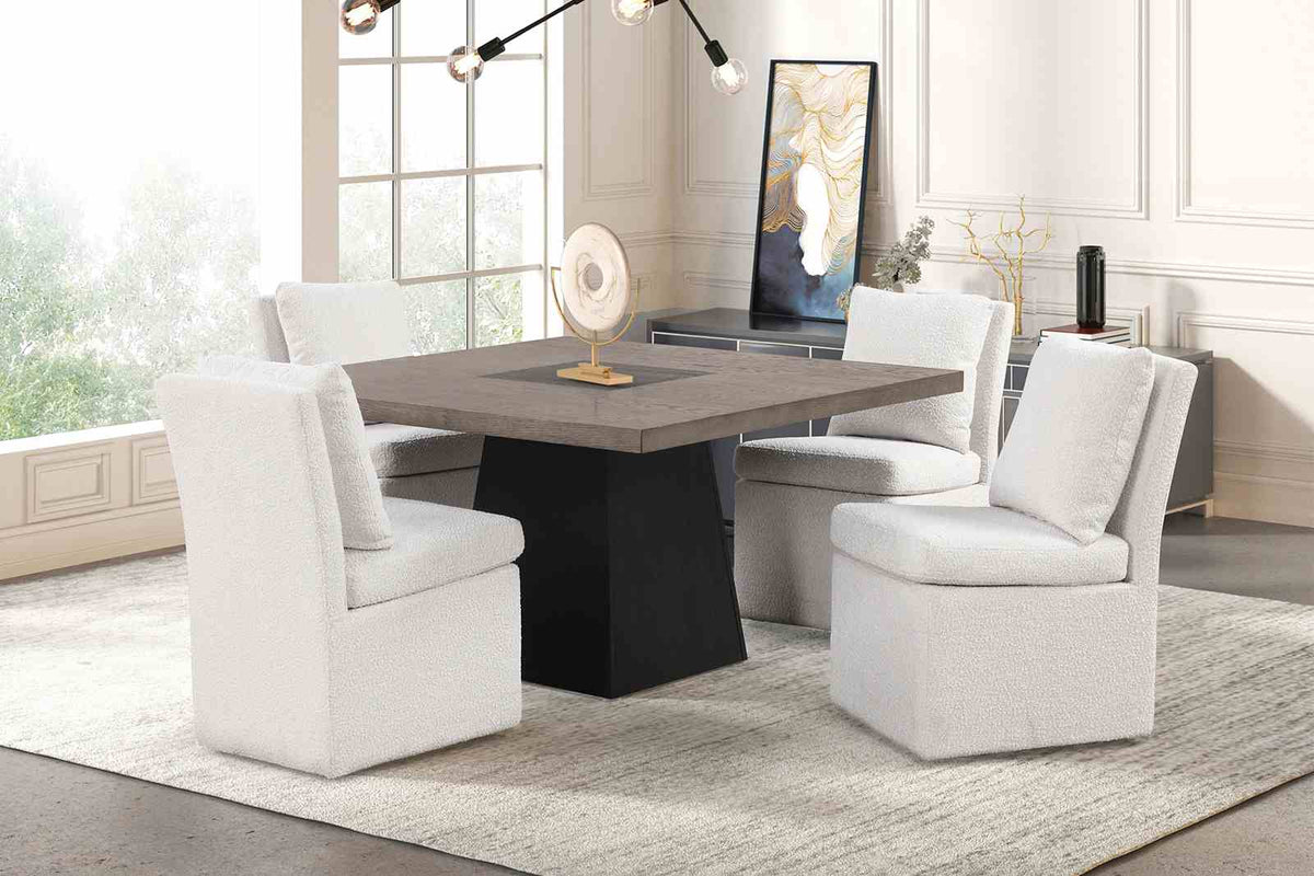 Broager Rustic Oak/Dark Walnut 5 Pc Dining Table Set (White Caster Chairs) from Furniture of America - Luna Furniture