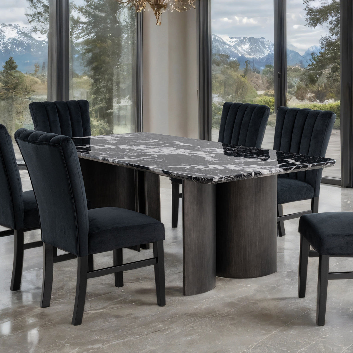 Selsey Black Stone Top Dining Table from Furniture of America - Luna Furniture
