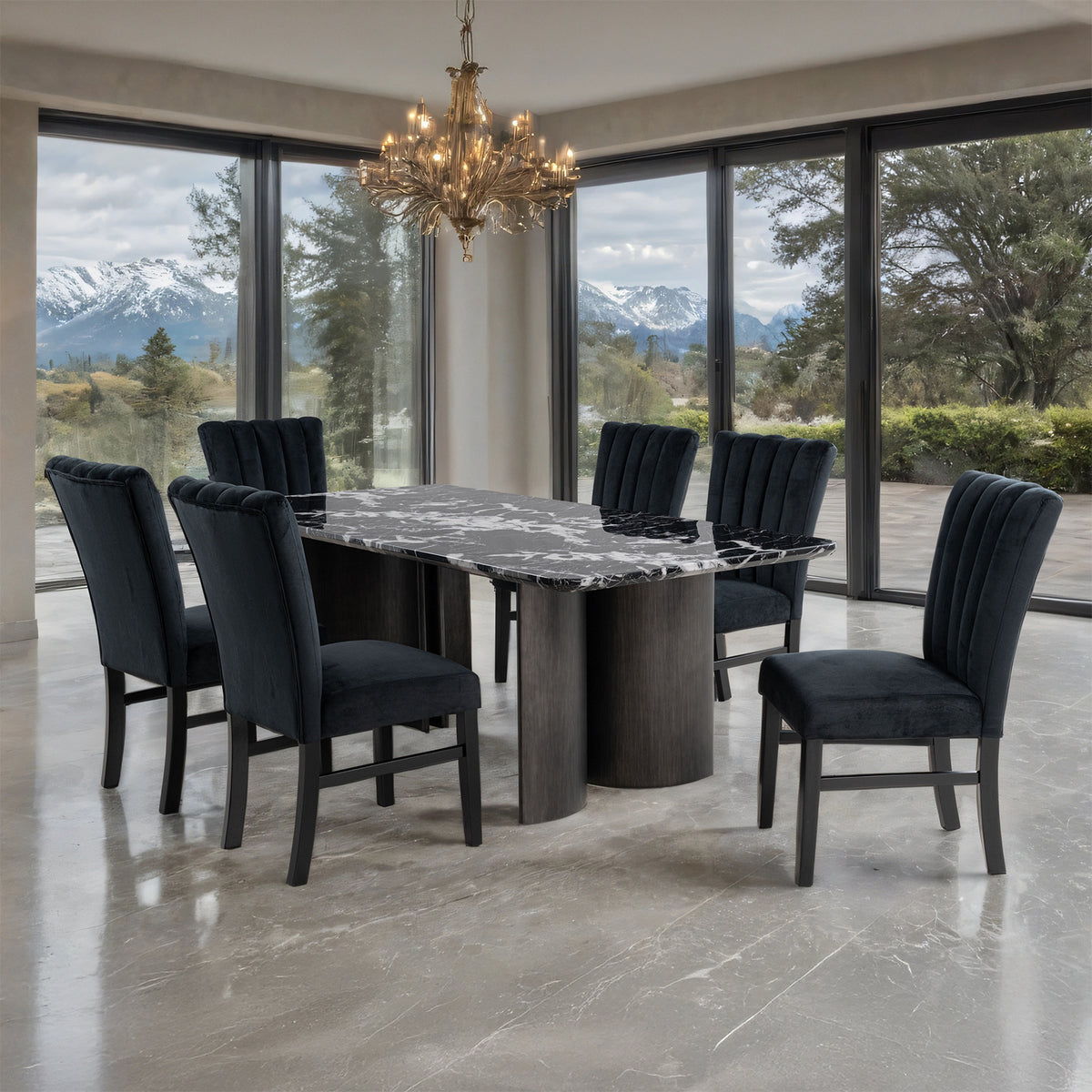 Selsey Black 7-Piece Dining Room Set from Furniture of America - Luna Furniture