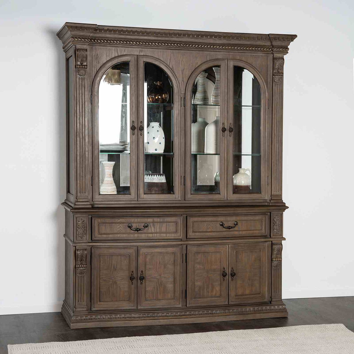 Seven Oaks Weathered Oak Hutch & Buffet from Furniture of America - Luna Furniture