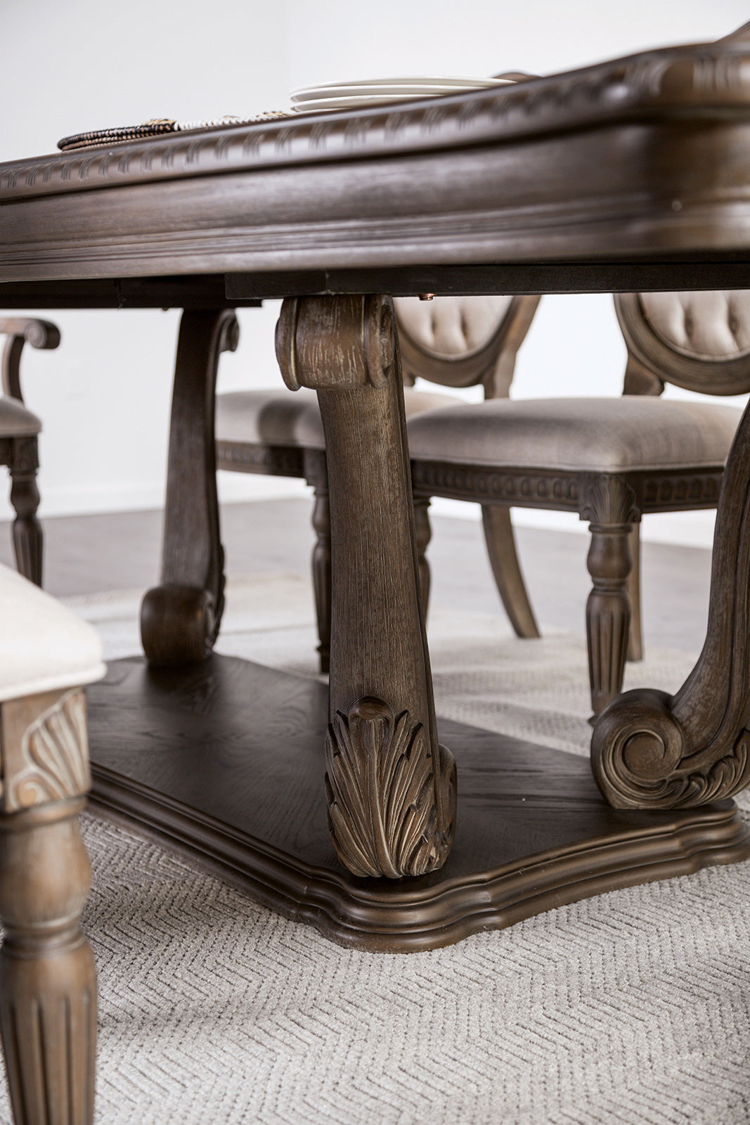 Seven Weathered Oak/Beige Traditional Dining Room Set from Furniture of America - Luna Furniture