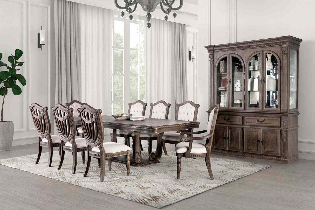 Seven Weathered Oak/Beige Traditional Dining Room Set from Furniture of America - Luna Furniture