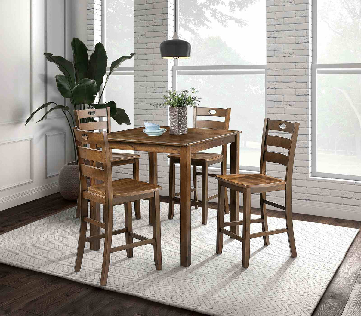 Lubbock Walnut 5-Piece Dining Room Set from Furniture of America - Luna Furniture