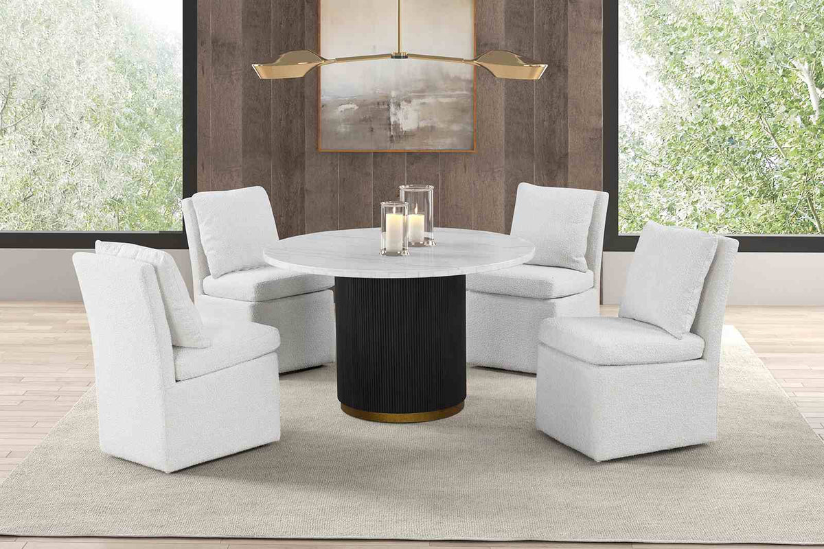 Varde Black/White Round Dining Marble Table from Furniture of America - Luna Furniture
