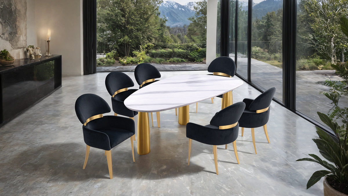 Northam White/Matte Gold 7 Pc. Dining Table Set W/ Black Chair from Furniture of America - Luna Furniture