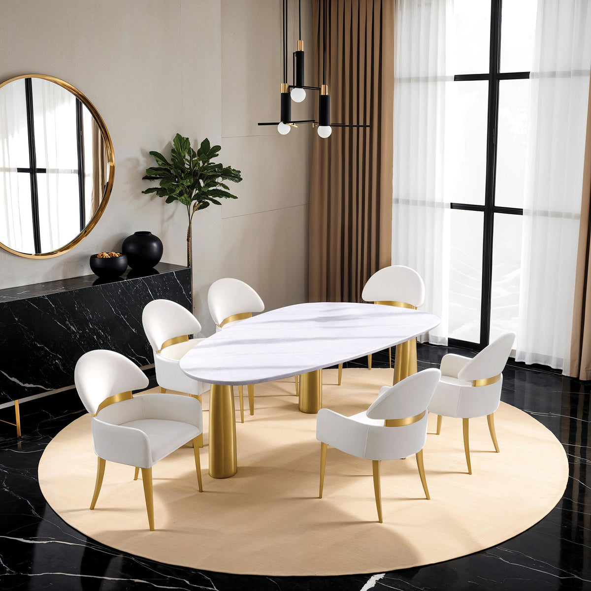Northam White/Matte Gold 7 Pc Dining Table Set from Furniture of America - Luna Furniture