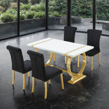Holstebro White/Gold/Black 5-Piece 60" Dining Room Set from Furniture of America - Luna Furniture