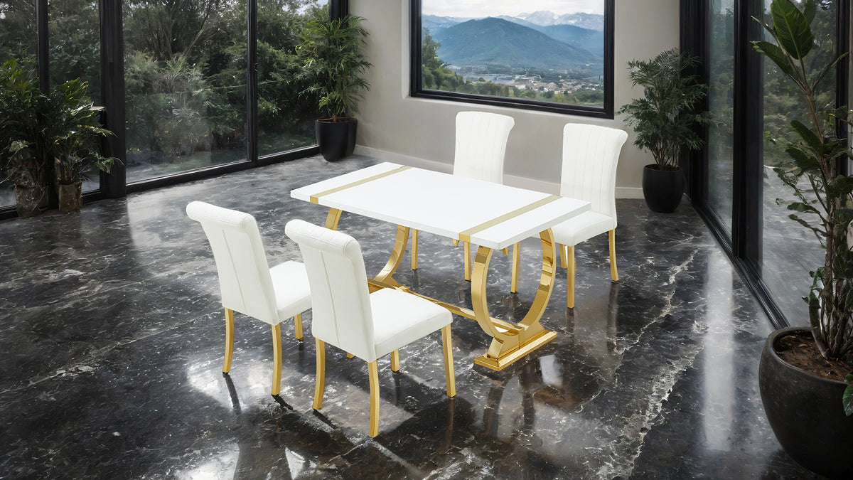 Holstebro Gold/White 5 Pc 60" Dining Table Set from Furniture of America - Luna Furniture