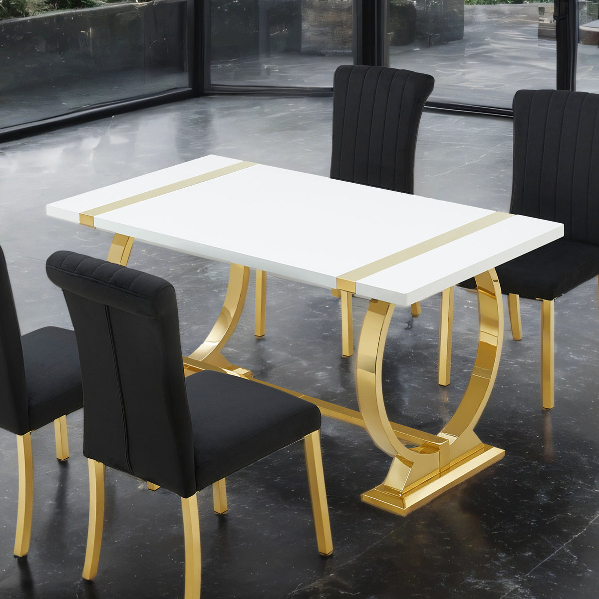 Holstebro Gold/White 5 Pc 60" Dining Table Set from Furniture of America - Luna Furniture