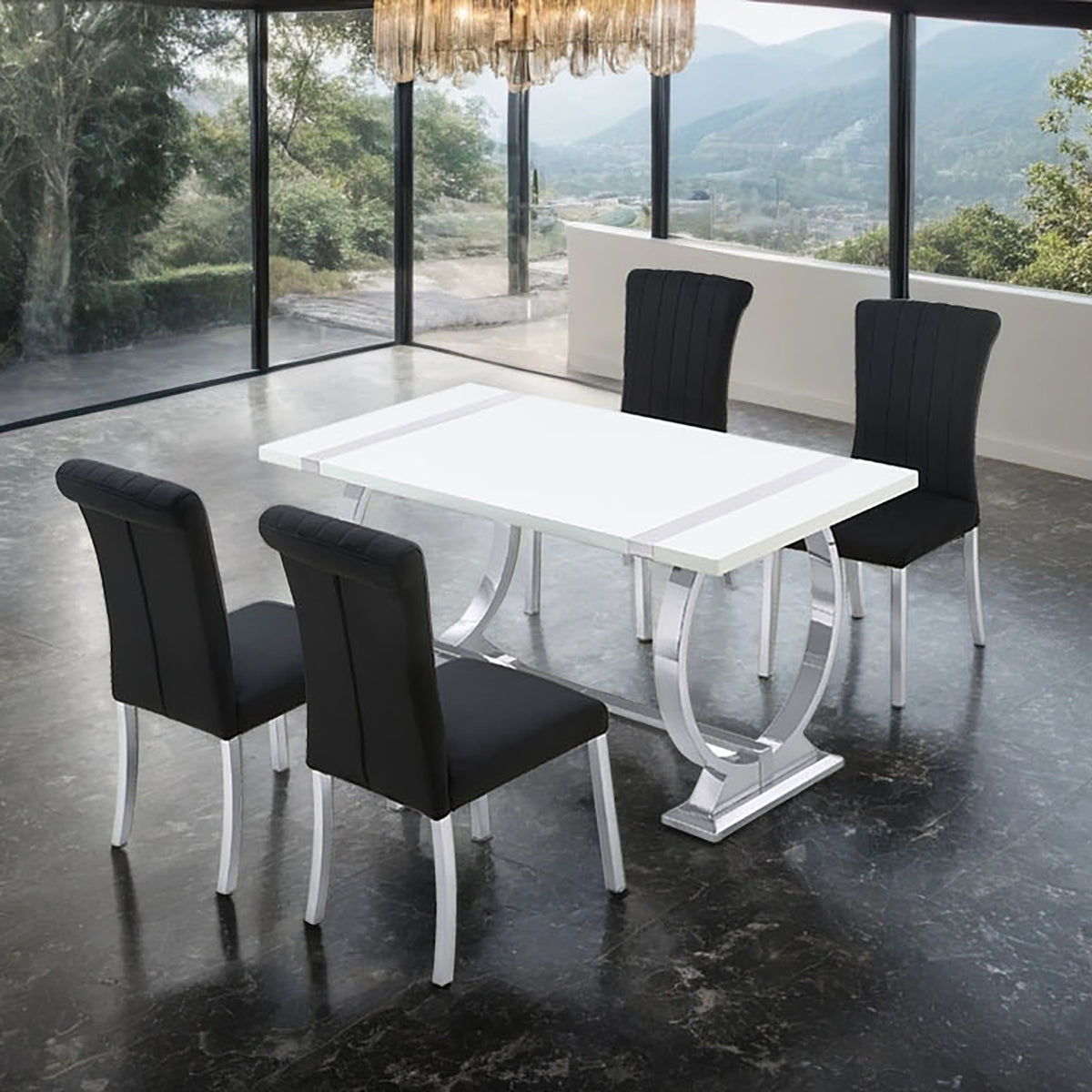 Holstebro Silver/Black 5 Pc 60" Dining Table Set from Furniture of America - Luna Furniture