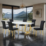 Holbaek Gold/Black 7-Piece 80" Dining Room Set from Furniture of America - Luna Furniture