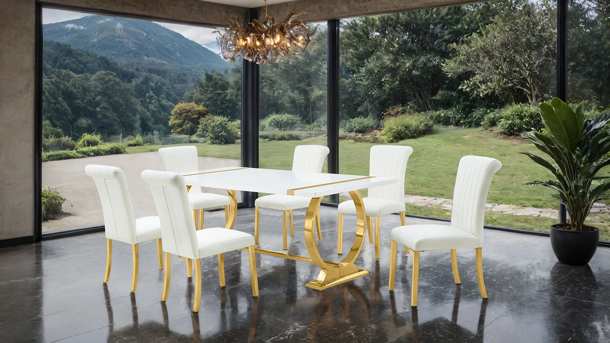 Holbaek Gold/White 7-Piece 80" Dining Room Set from Furniture of America - Luna Furniture