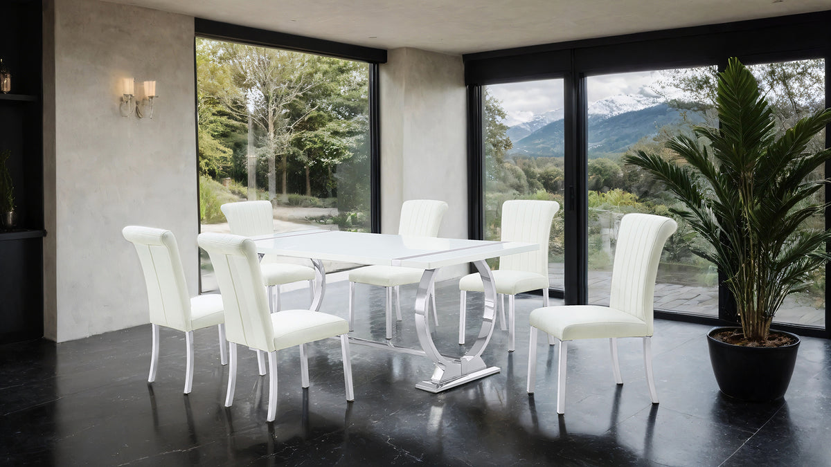 Holbaek Silver/White 7 Pc 80" Dining Table Set from Furniture of America - Luna Furniture