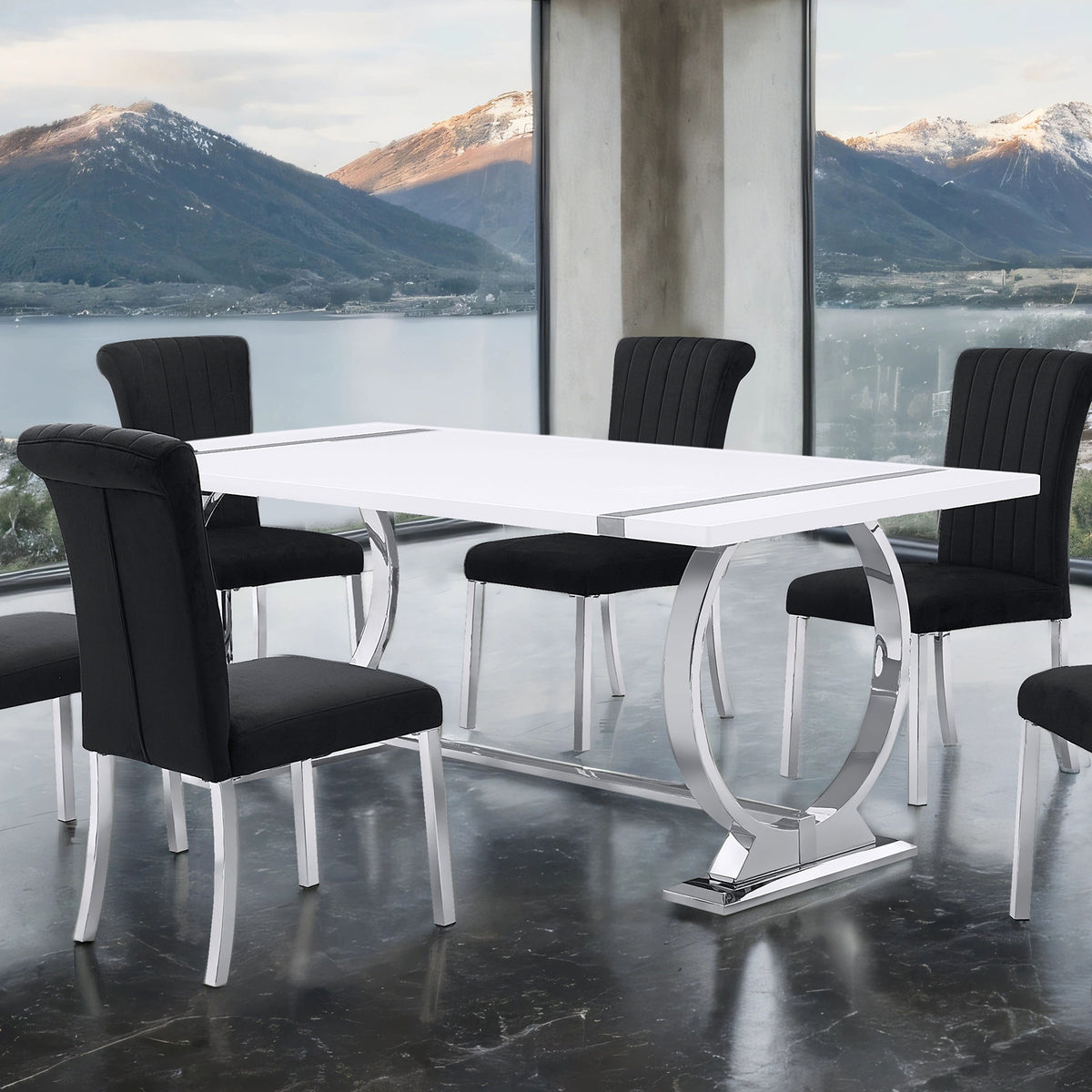 Holbaek Silver/Black 5 Pc 80" Dining Table Set from Furniture of America - Luna Furniture
