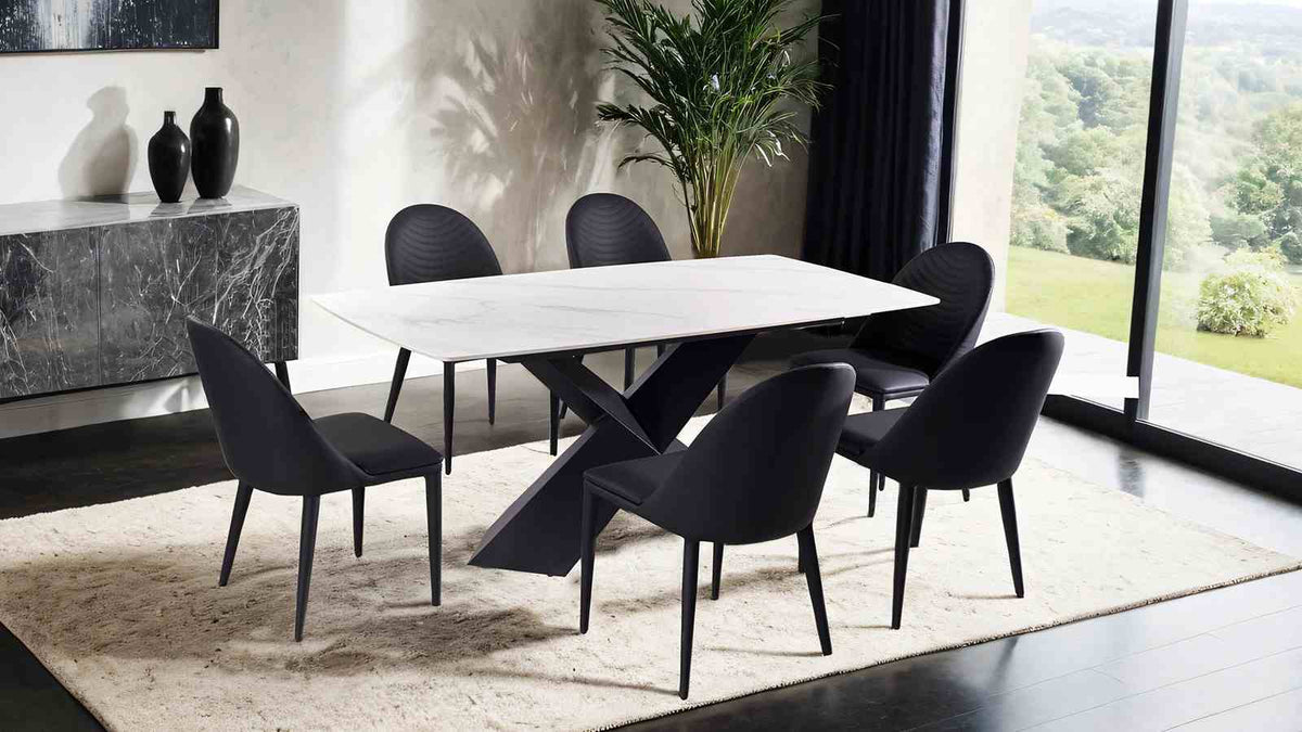 Lenvik Black/White 7 Pc Dining Table Set from Furniture of America - Luna Furniture