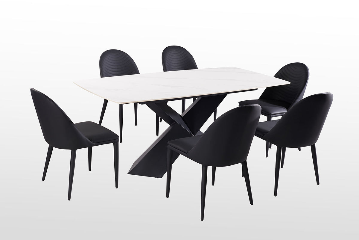 Lenvik Black/White 7 Pc Dining Table Set from Furniture of America - Luna Furniture