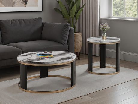 Bogor White/Gold/Black Round Cocktail Table from Furniture of America - Luna Furniture