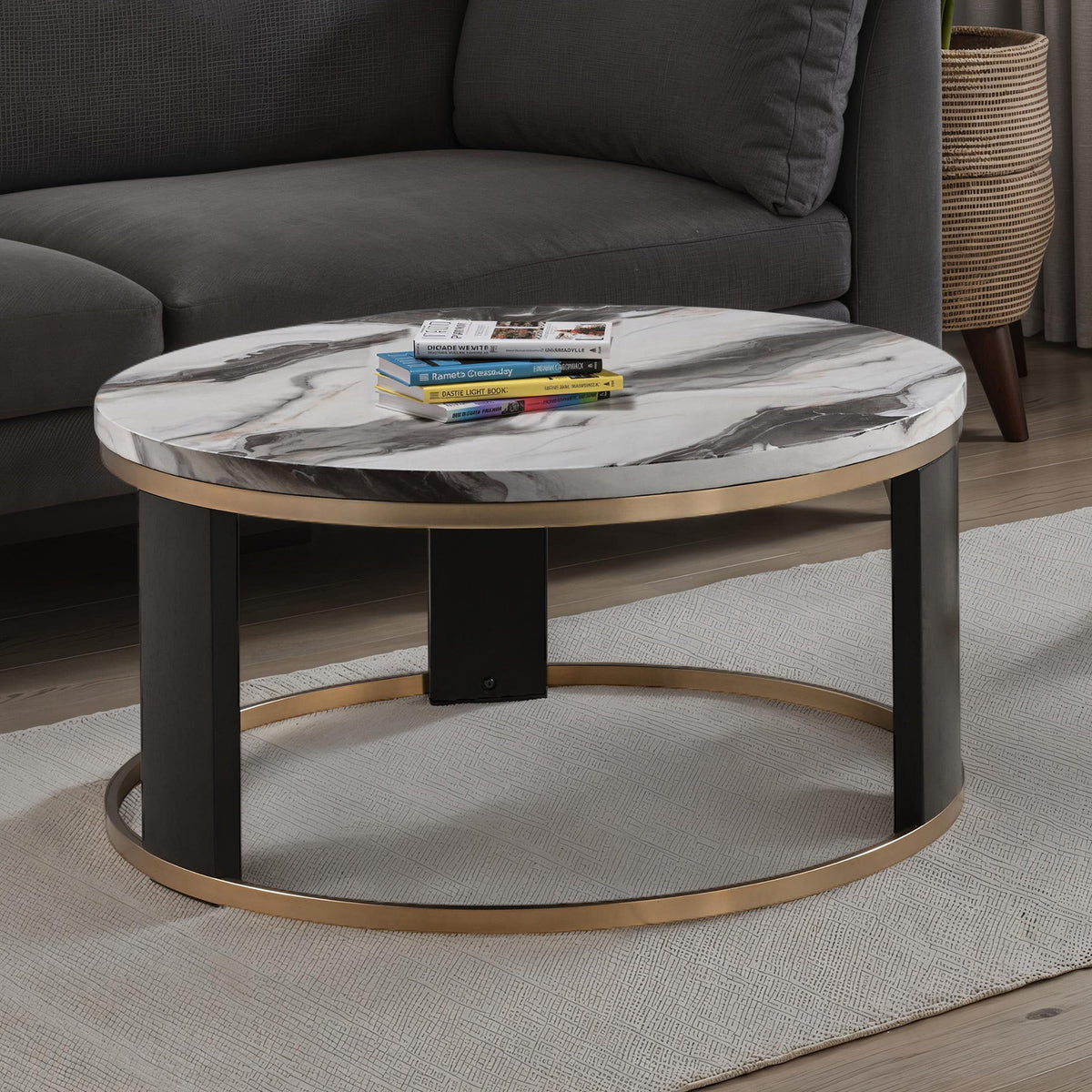 Bogor White/Gold/Black Round Cocktail Table from Furniture of America - Luna Furniture