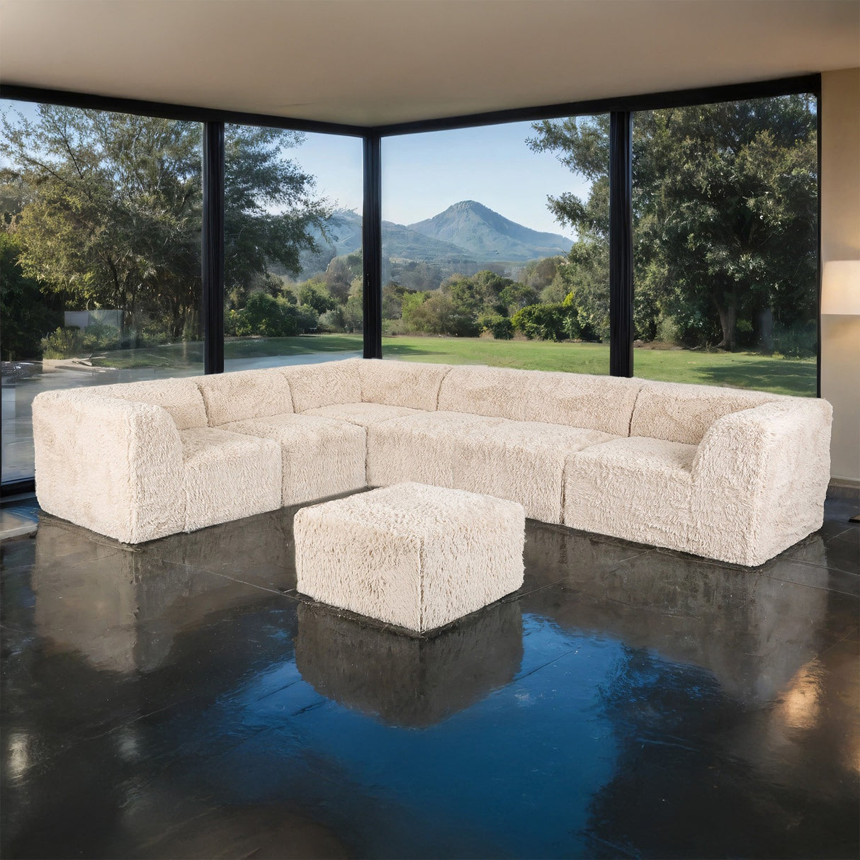 Nappi Sand Compressed Foam 7-Piece Sectional with Ottoman from Furniture of America - Luna Furniture