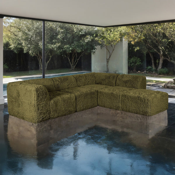 Nappi Olive Green Compressed Foam 5-Piece L-Shape Sectional