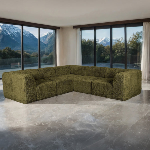 Nappi Olive Green Compressed Foam 5-Piece Corner Sectional