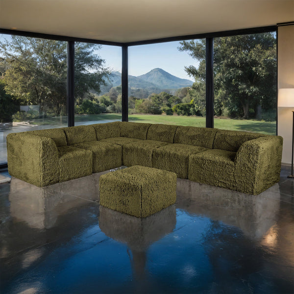 Nappi Olive Green Compressed Foam 7-Piece Sectional with Ottoman