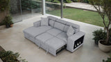 Chatteris Gray sectional, top-down three-quarter view, gray fabric, chaise and shelf arm