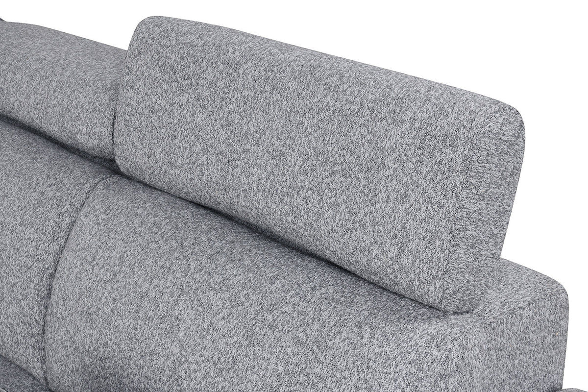 Chatteris Gray sectional headrest, adjustable gray upholstered cushion, close-up