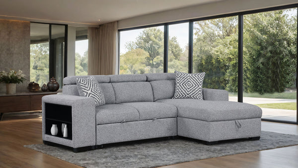 Chatteris Gray Fabric Right Chaise Sleeper Sectional