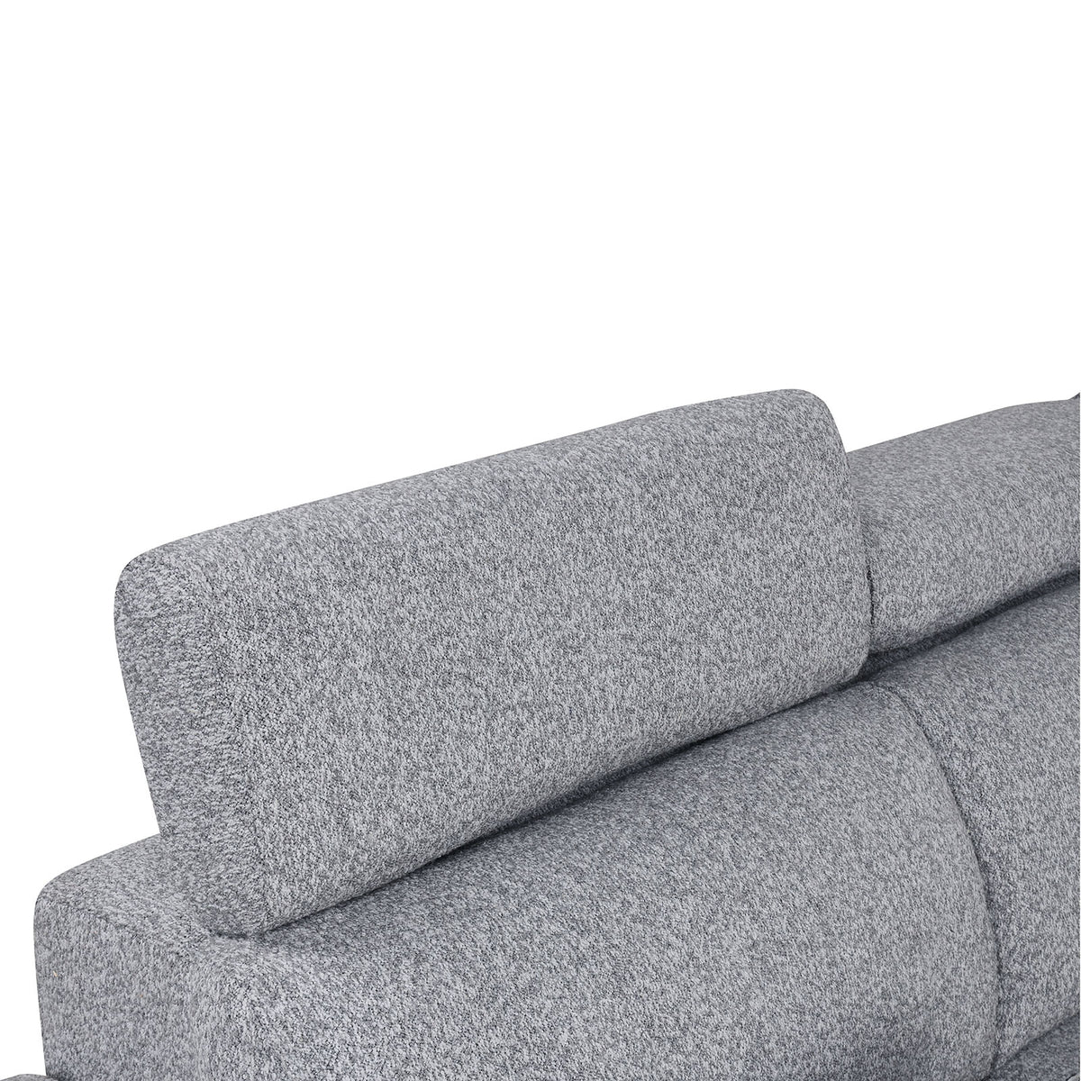 Chatteris Gray sectional sofa, adjustable headrest close-up with textured gray upholstery