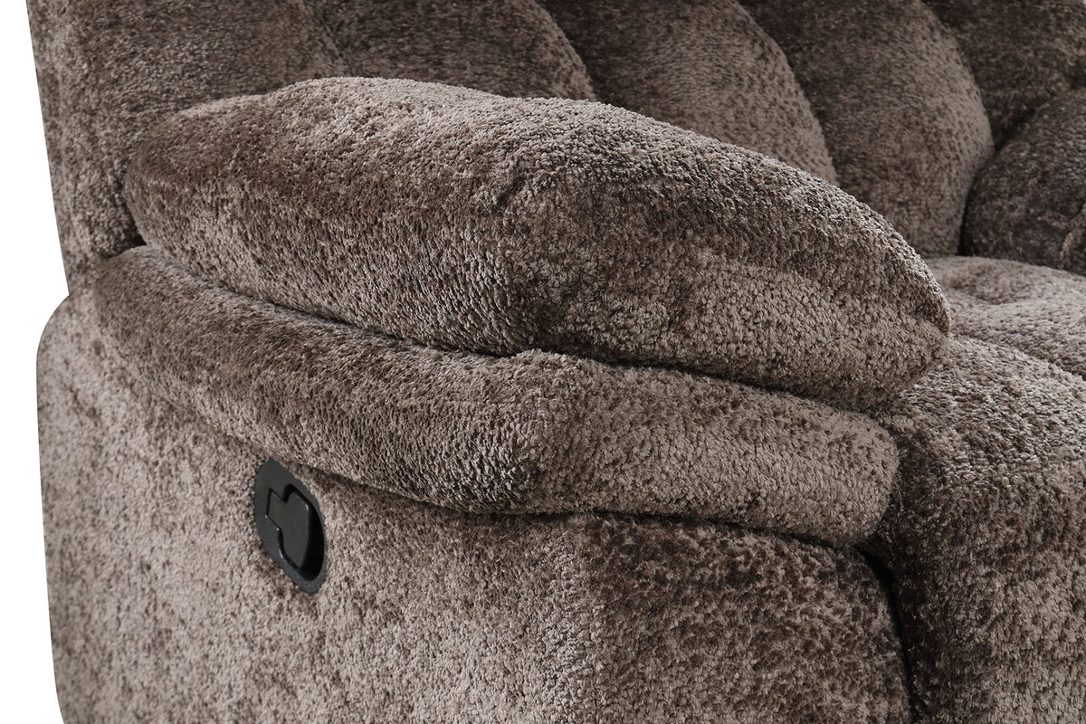 Hieronymus Dark Brown Glider Recliner Chair, padded pillow-top arm and side control detail