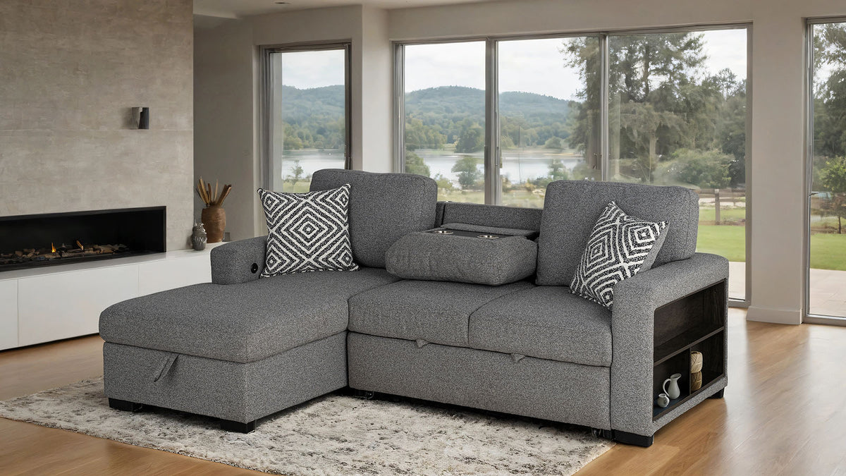 Chatham Gray Sleeper Sectional with Left Chaise from Furniture of America - Luna Furniture