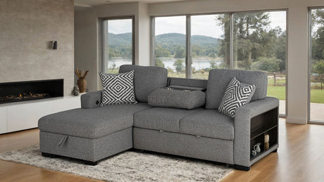 Chatham Gray Sleeper Sectional with Left Chaise from Furniture of America - Luna Furniture