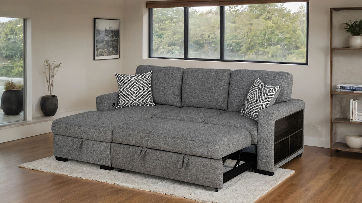 Chatham Gray Sleeper Sectional with Left Chaise from Furniture of America - Luna Furniture