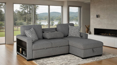 Chatham Gray Sleeper Sectional with Right Chaise from Furniture of America - Luna Furniture
