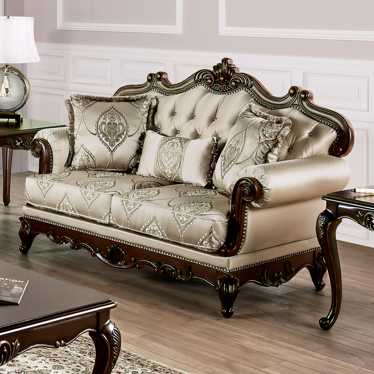 Veracruz Dark Cherry/Beige Loveseat from Furniture of America - Luna Furniture