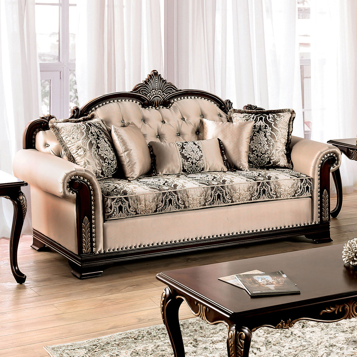 Yucatan Dark Cherry/Beige Traditional Living Room Set from Furniture of America - Luna Furniture